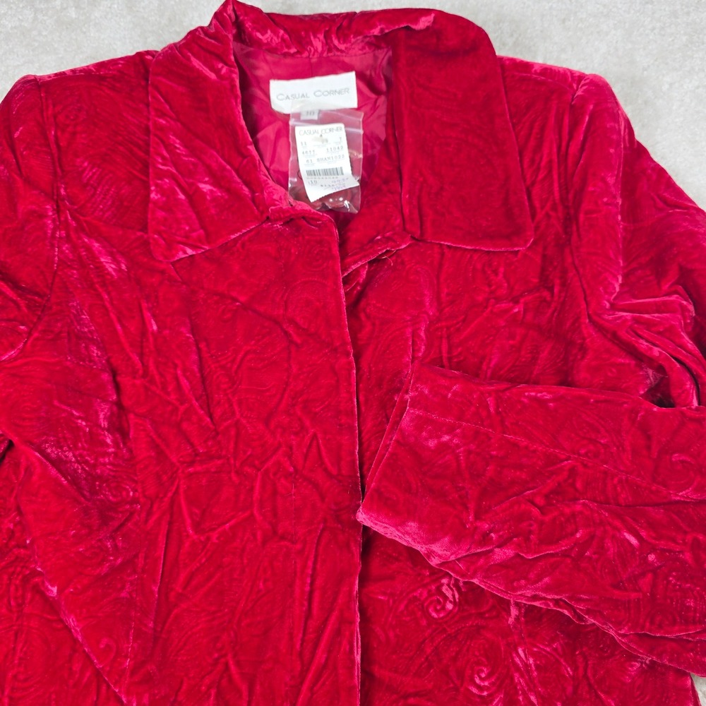 Casual Corner Blazer Women 10 Red Velvet Paisley Embossed Vintage‎ 90s USA Made